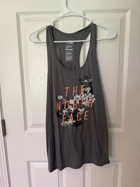 The North Face Charcoal Gray Racerback Tank with Peach Floral Logo